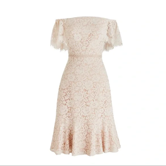 Ivory off-the-shoulder lace dress - Picture 2 of 8